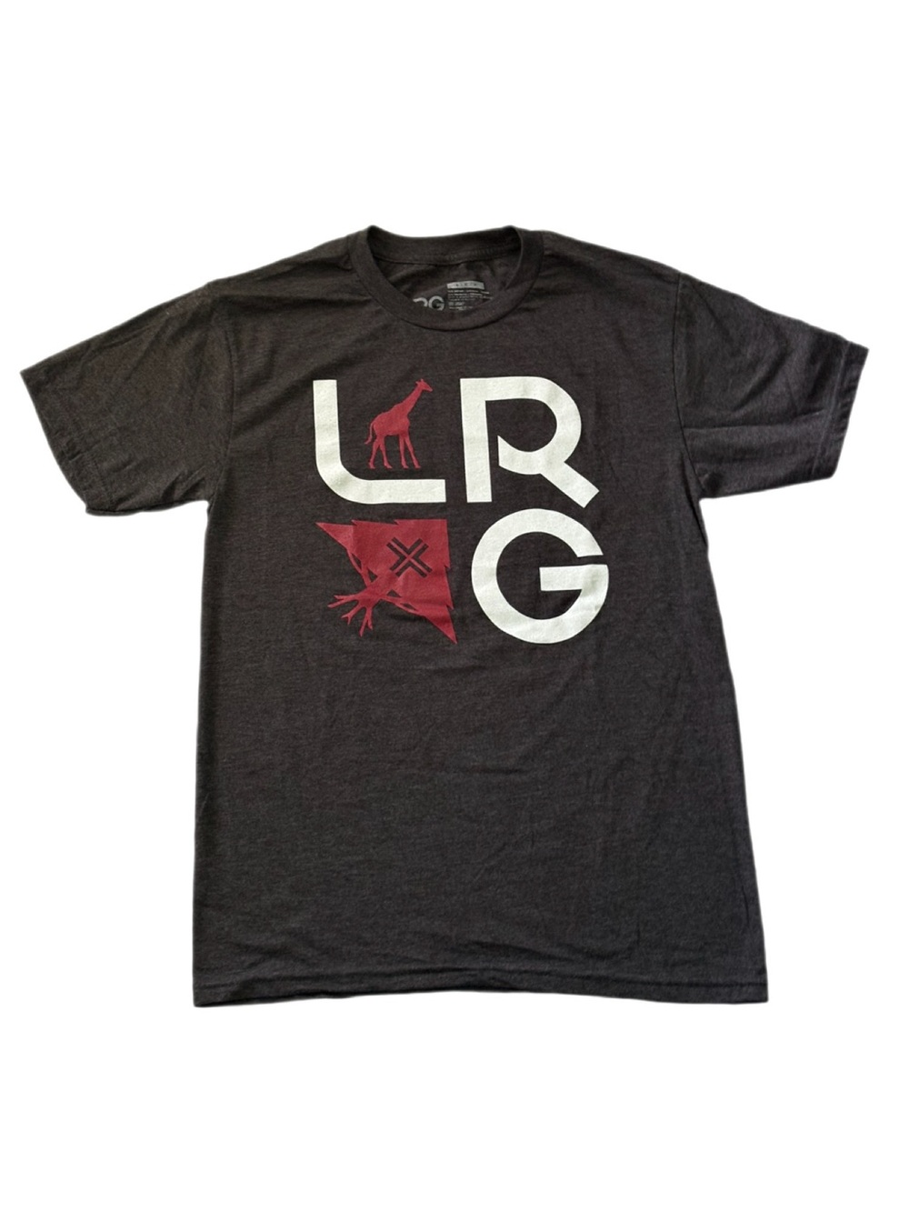 NWOT LRG Lifted Research Group Gray Stay Stacked Logo Graphic Tee S